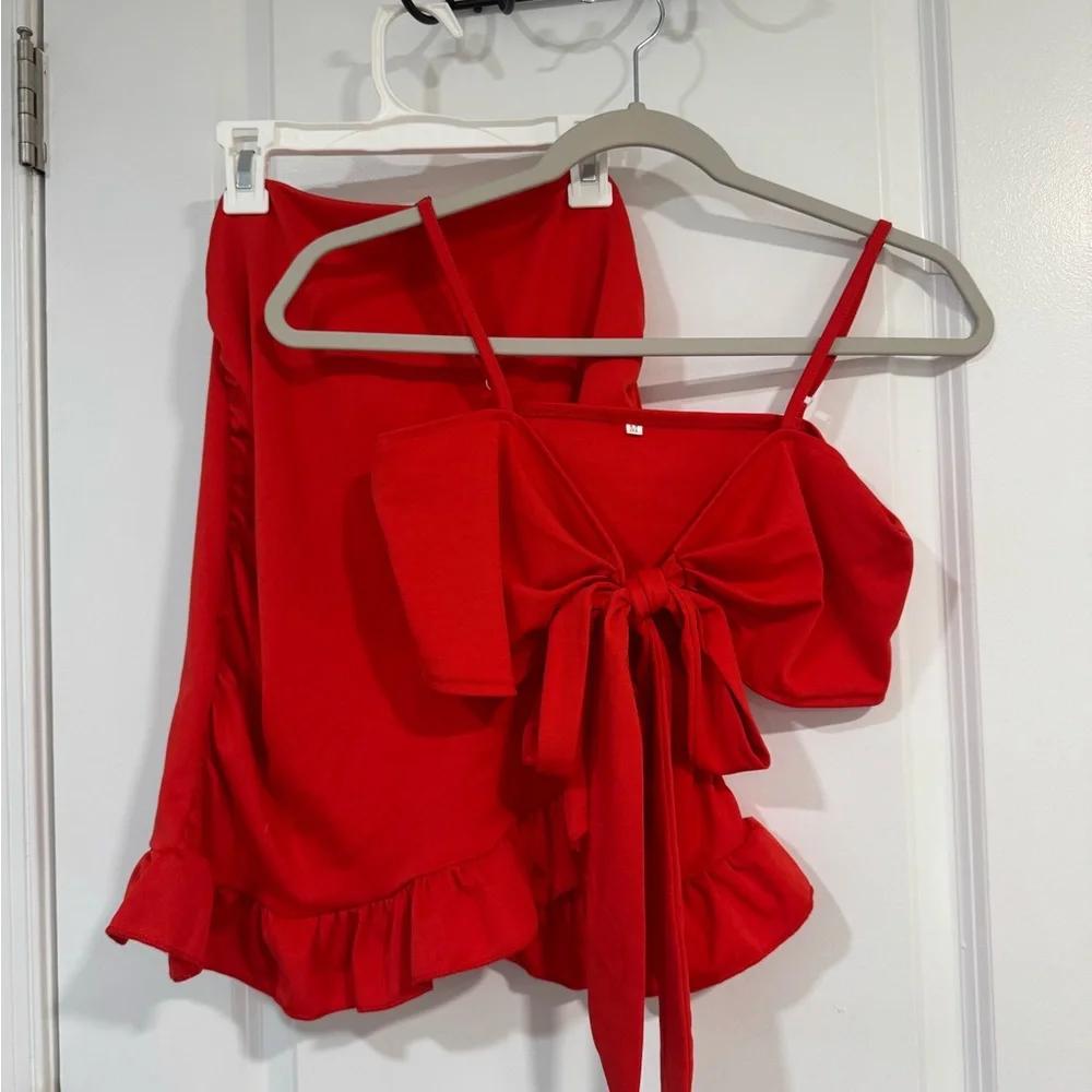 Red Ruffle Two-Piece Set - Picture 1 of 3